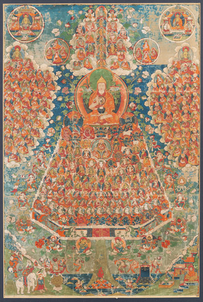 <b>Thangka mit Darstellung des Stammbaums der Versammlung der Buddha und Tsonkhapa</b>