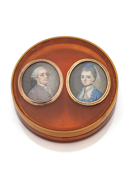 <b>Seltene Tabatière mit Doppel-Miniaturportraits eines Paares</b>