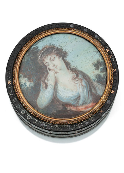 <b>Tabatière mit Miniaturbildnis einer jungen Dame als Allegorie der Melancholie</b>
