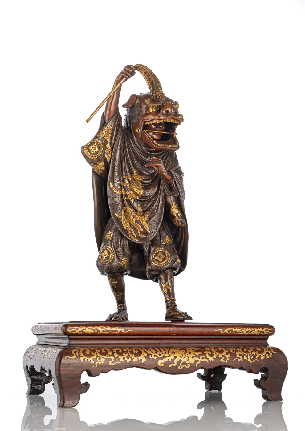 <b>Exzellente und seltene Bronze eines Knaben als Shishimai-Tänzer von Miyao Eisuke</b>