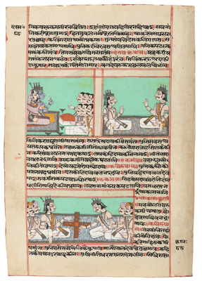 <b>Zwei Doppelseiten eines Manuskriptes mit Darstellungen aus dem Ramayana</b>